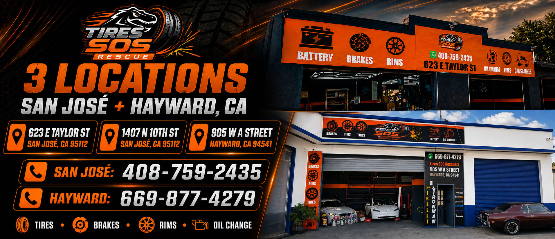 Tires SOS Rescue — three locations in San José and Hayward, California